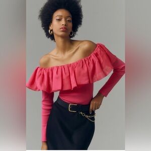 Anthropologie off the shoulder organza pink ruffle top